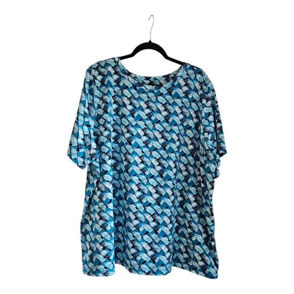 d&Co Active Womens Top 4X Basket Weave Pattern Blue/White S/S - Picture 1 of 7